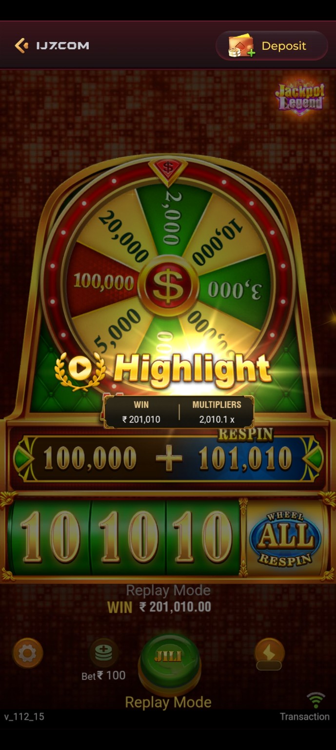 IJ7 Game wheel and casino-style game screen